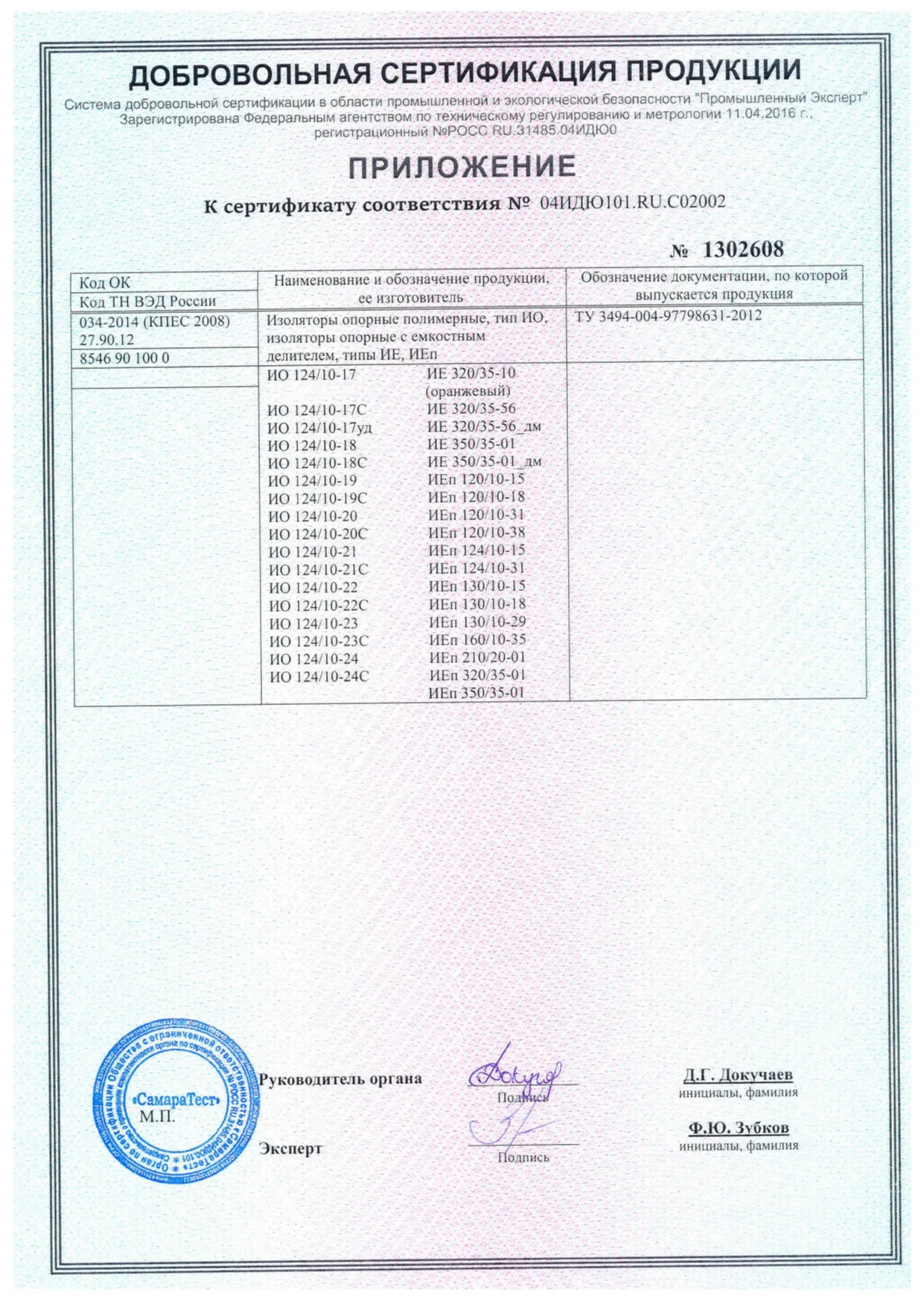 К сертификату соответствия № 04ИДЮ101.В0.С02002