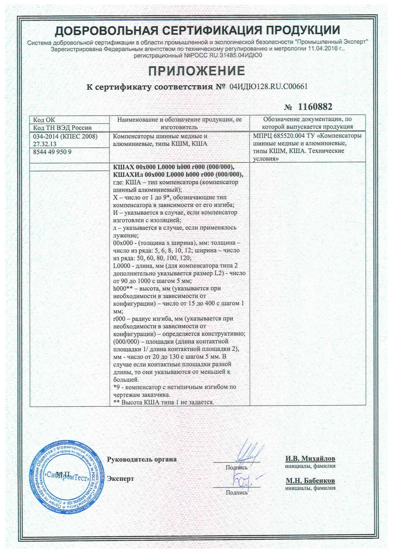 К сертификату соответствия № 04ИДЮ128.В0.С00661