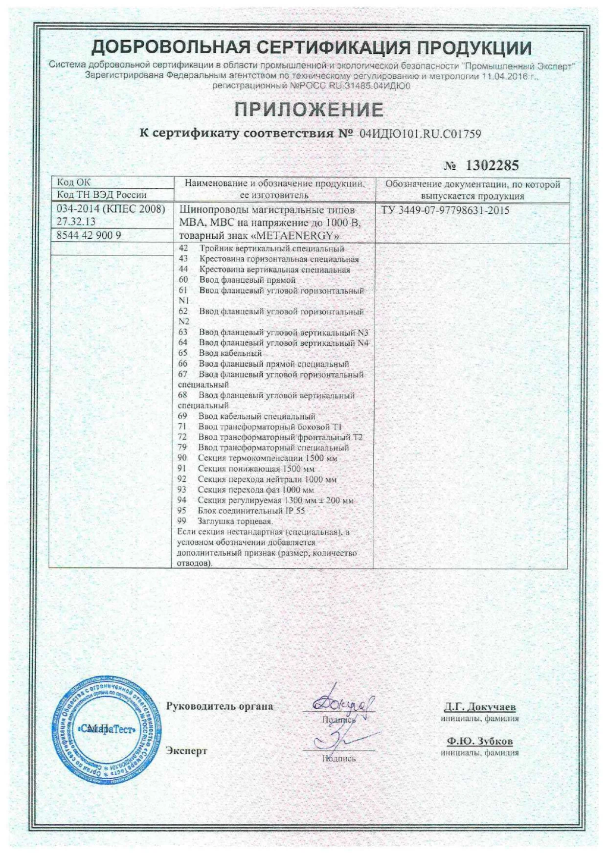 К сертификату соответствия № 04ИДЮ101.В0.С01759